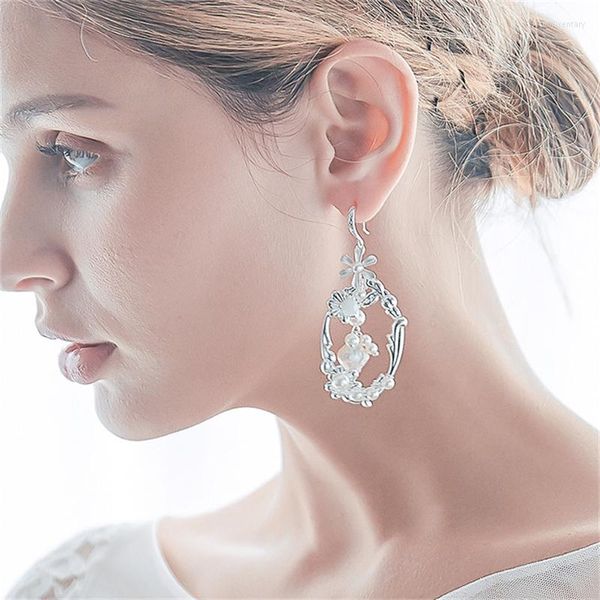 Baumelnde Ohrringe 2023 Designer Silber Farbe Muschel Blume Perle Damen Prom Hochzeit Schmuck