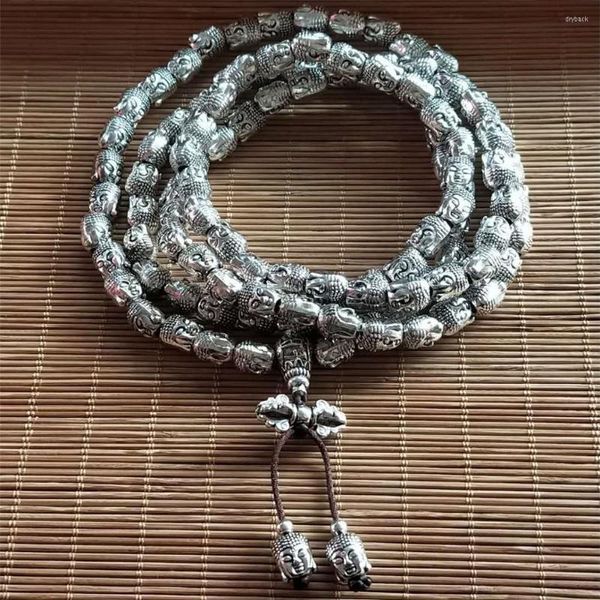 Оптовая оптовая ретро-миао Серебряный серебряный двухсторонний Будда Голова 108 Ожерелье Сакьямуни молитвенные бусинки подарки для мужчин или женщин