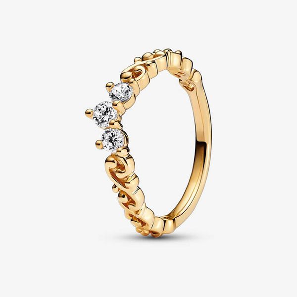 Golden Timeless Wish Anel Alternativo para Pandora Real Sterling Silver Stacking Rings Designer Jóias para Women Crystal Dimaond Gold Ring com caixa original