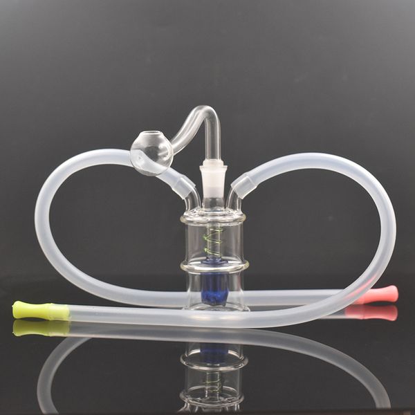 Nuovo arrivo femminile Bruciatore a nafta in vetro Bong Pipa ad acqua Piccolo gorgogliatore Olio Dab Rigs Bocchini doppi Ashcatcher Narghilè con tubo e tubo flessibile per bruciatore a nafta in vetro maschio da 10 mm