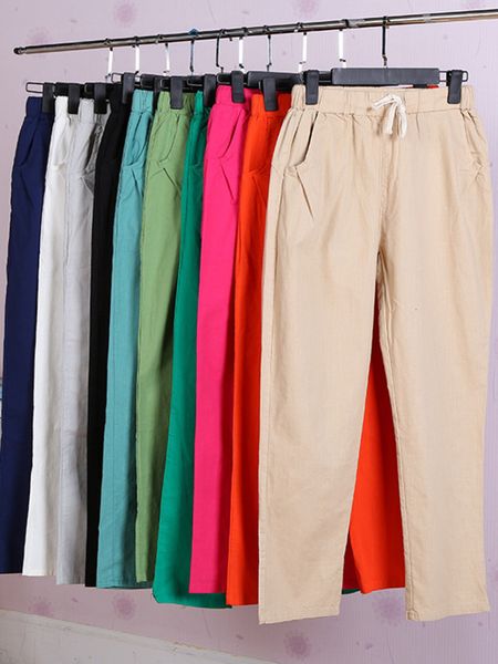 Pantaloni da donna Capris Pantaloni da donna in puro cotone di lino casual pantaloni larghi elastici in vita pantaloni harem primavera estate pantaloni a matita dritti morbidi Harajuku 230520