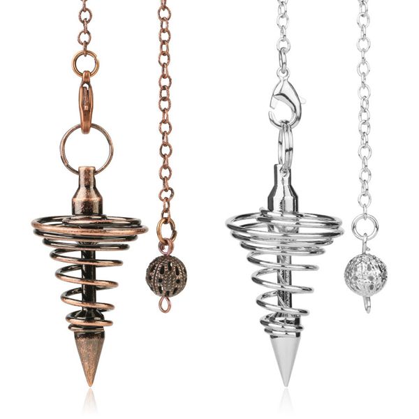 Pêndulo de metal pêndulos para doações de adivinhação Cone espiral de ouro antigo cor prata de cor prata reiki