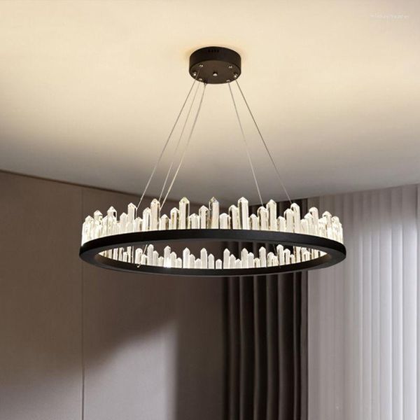 Lâmpadas pendentes Baixa Chave de Luxo Cristal Cristão Candelador Pós-Moderno Nórdico Designer de Luz Nórdica Mesa de Quarto Círculo Black Simples