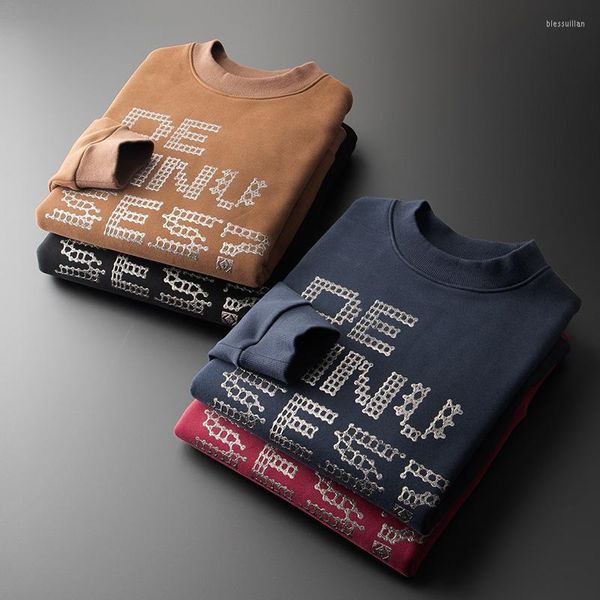 Felpe con cappuccio da uomo Maglione girocollo stampato lettera di tendenza europea e americana Autunno inverno Pullover sportivo di fascia alta per il tempo libero