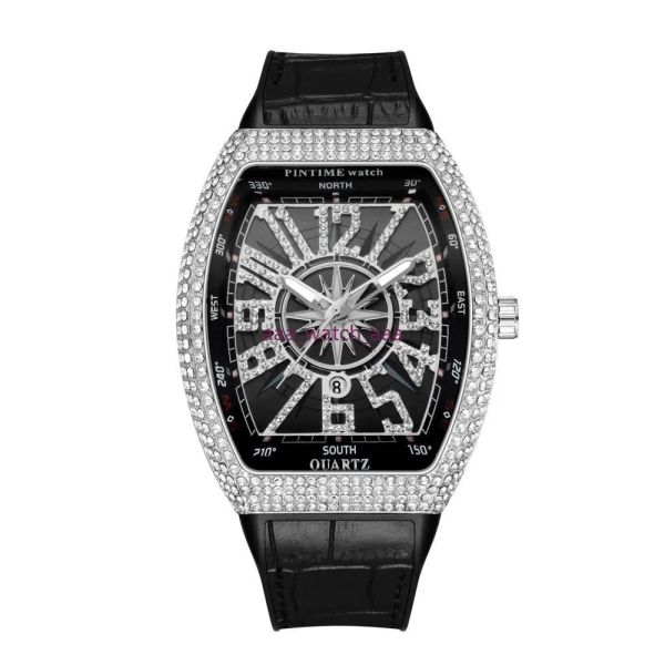 187 Pintime Men Men Fashion Watch Shinning Diamond Iced Out Watches из нержавеющей стали Кварце