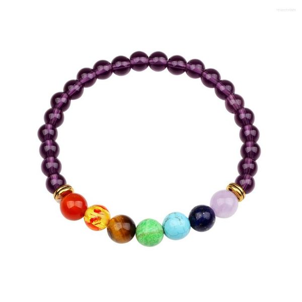 Braccialetto da uomo in pietra naturale da 6 mm Braccialetti con sfera di cristallo viola Braccialetti per donne Regali di gioielli con perline colorate