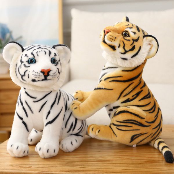 23 cm lebensechte weiße gelbe Tiger-Plüschtiere, wilde Tiere, Leopard, Panther, Jaguar, Puppe, Kinder, Kinder, Geburtstagsgeschenke