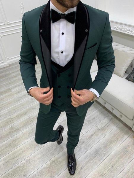 Herrenanzüge, grün, 3-teiliges Set für Bräutigam, formelle Hochzeit, Smoking, Blazer, klassische Passform, Trauzeugenkleidung, Abschlussballkleid (Jacke, Weste, Hose)