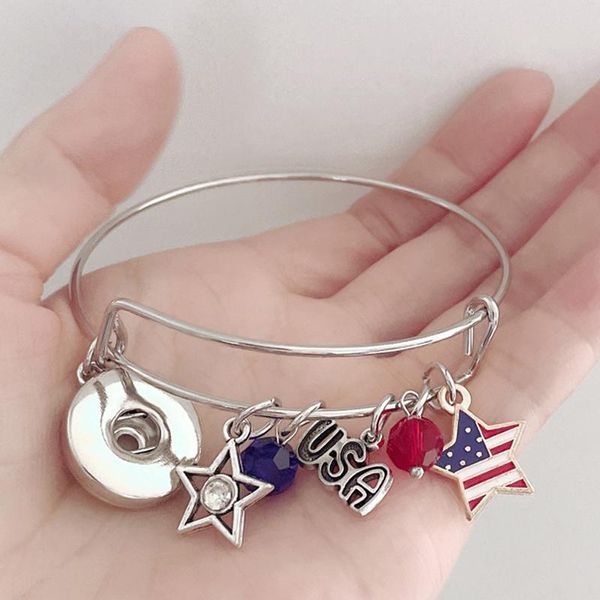 Pulseiras 10 peças joias de pressão estilo patriótico estrela de cristal eua bandeira pulseira frete grátis pulseiras de arame pulseiras femininas presentesPulsera