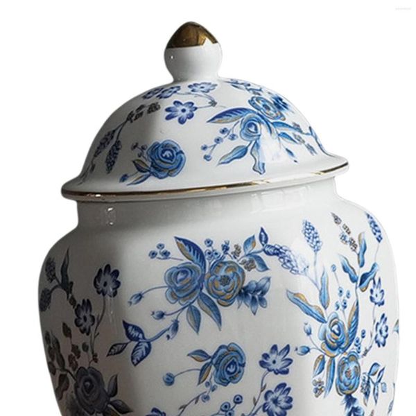 Bottiglie di stoccaggio Vaso di fiori Versatile vaso di porcellana cinese blu e bianco Vaso da tavolo può zenzero con coperchio Tè