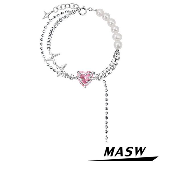 Pulseiras masw jóias modernas rosa aaa zircon coração charme pulseira 2022 nova tendência de alta qualidade latão corrente pérola pulseira para presente feminino