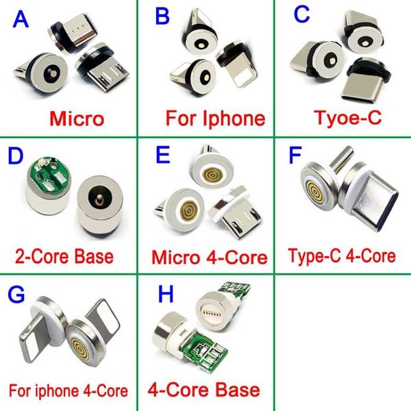 Acessórios de iluminação Outros 1pcs redondos de plugue magnético Micro USB Tipo de cabo C Adaptador de ímã 360 Girando pontas