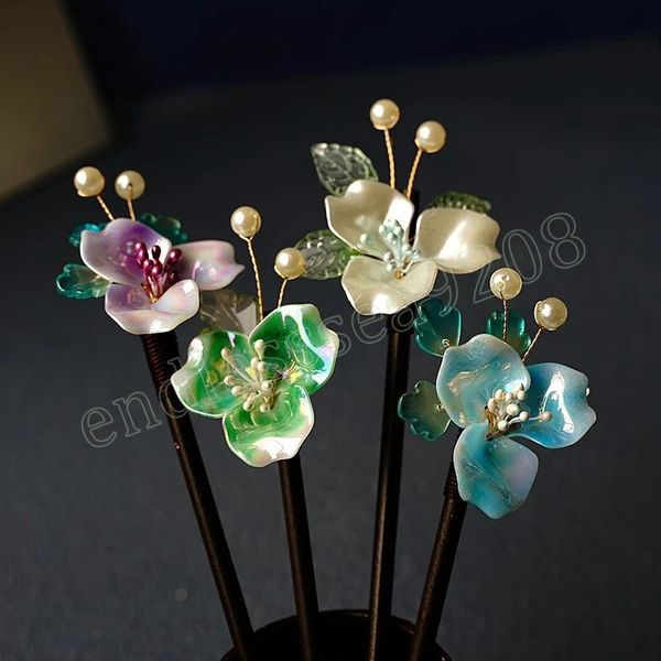 Hairpins de cabelo de madeira de madeira vintage Hairpins de flores para cabelos longos femininos de cocar de cocar de cocar de parques de festas acessórios de cabelo