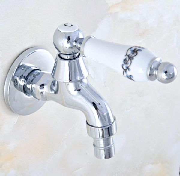Waschbecken Wasserhähne Poliert Silber Chrom Messing Keramik Griff Wand Waschmaschine Wasserhahn Aus Tür Wasserhahn Dav158