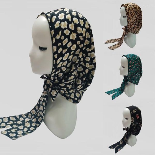 Sciarpe Moda Femmine Avvolto Foulard Cappelli Donne musulmane Hijab con stampa leopardo Scialli Bandane da festa africana Copricapo con lacci Turbante