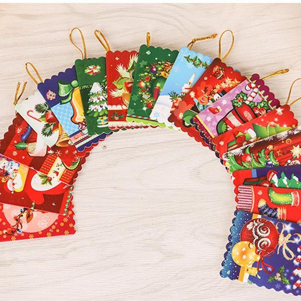 Decorações de Natal 15pcs/Set Bags Tree Ornament Pingente Cartões de convite de aniversário Decoração Merry Greeting Wish Sticker1