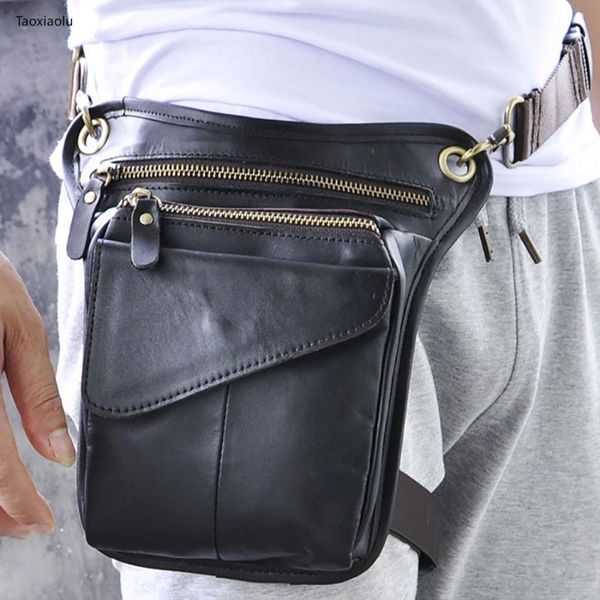 Taille Taschen Männer Echtes Leder Fanny Pack Motorrad Hüfte Bum Schulter Messenger Crazy Horse/Öl Wachs Rindsleder Drop Bein tasche