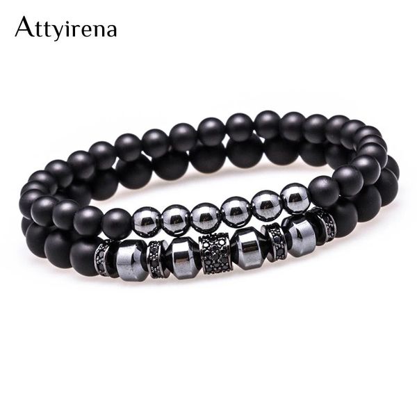 Pulseiras charmosas pulseiras de pedra de hematita natural pulseiras micro incrustações de zircônia redonda rolha contas pulseira masculina joias presentes