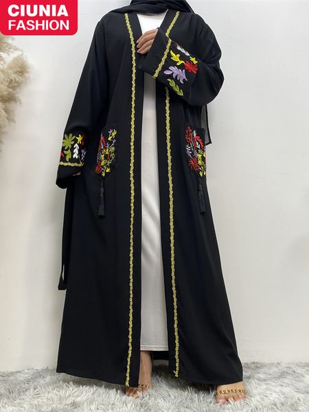 Etnik Giyim Ramazan Abaya Dubai Turkiye Müslüman Kafa Elbise Kadın Nakış Uzun Kollu Cep İslami Giyim Kaftan Arap Khimar Elbise Kimono 230520