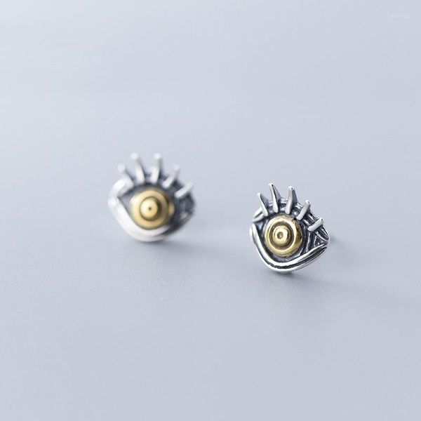 Orecchini a bottone WTLTC 925 Sterling Silver Mini Eye per le donne Delicate Small Tiny Post Trendy Eyelash Studs Quotidiano