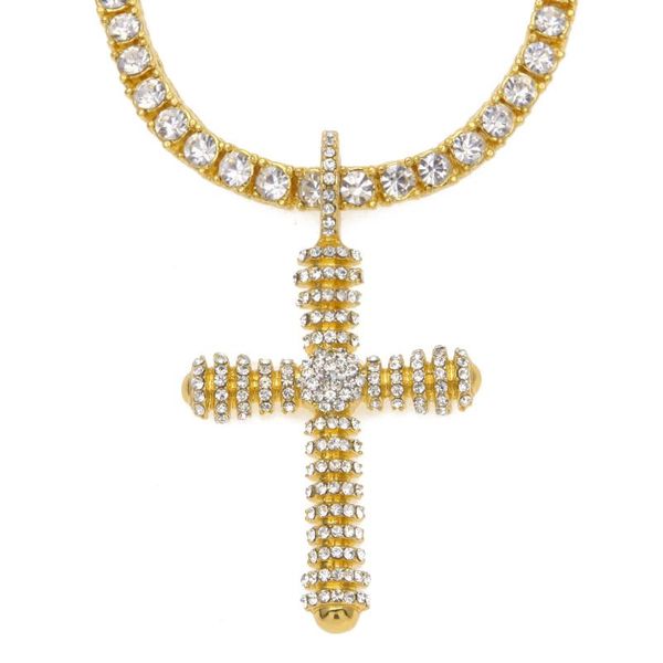 Colares pendentes gelados tom de ouro Cruz Cristo Colar Jesus Link Rolo Chain Chain Jóias pesadas Presente para homens Mulheres