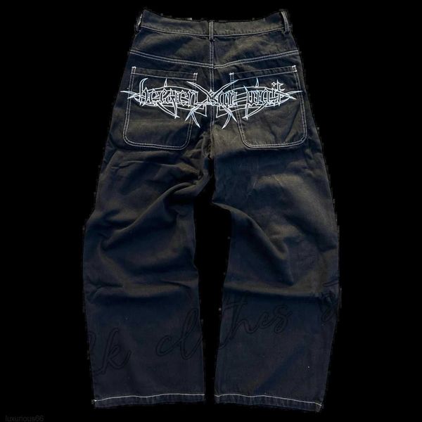 Herren Jeans Y2K Jeans Harajuku Retro Totenkopf Grafik Baggy Jeans Schwarze Hose Herren New Punk Rock Hip Hop Gothic Hose mit weitem Bein Streetwear
