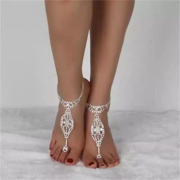 Erotic Sexy New Bohemian Style Single Hollow Cavigliera con strass Full Drill Toe Chain Summer Beach Leg Accessorio