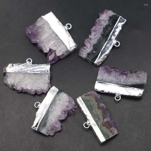 Anhänger Halsketten 4 stücke Druzy Natürliche Drusy Stein Zufällige Amethysten Anhänger Unregelmäßige Quadratische Quarz Geode Cut Halskette Kristall Piont Heilung