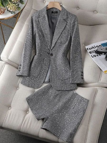 Damen Zweiteilige Hose Gitter Vintage Blazer Shorts Zweiteiliger Anzug 2023 Frühling Herbst Hohe Taille Mini Casual Set für Frauen 230520