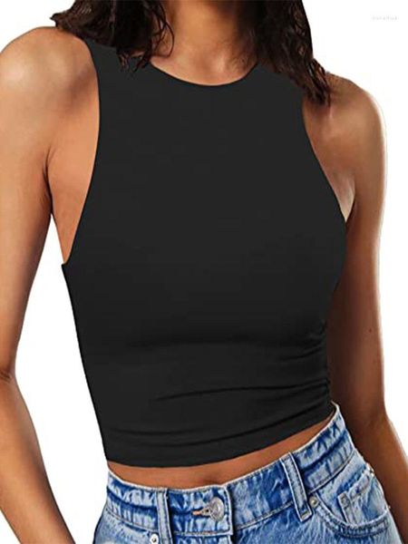 Serbatoi da donna Fashion Black White Top senza maniche Sexy Women 2023 Summer Crop Tees Tank T-shirt da donna per Clubwear a doppio strato H069