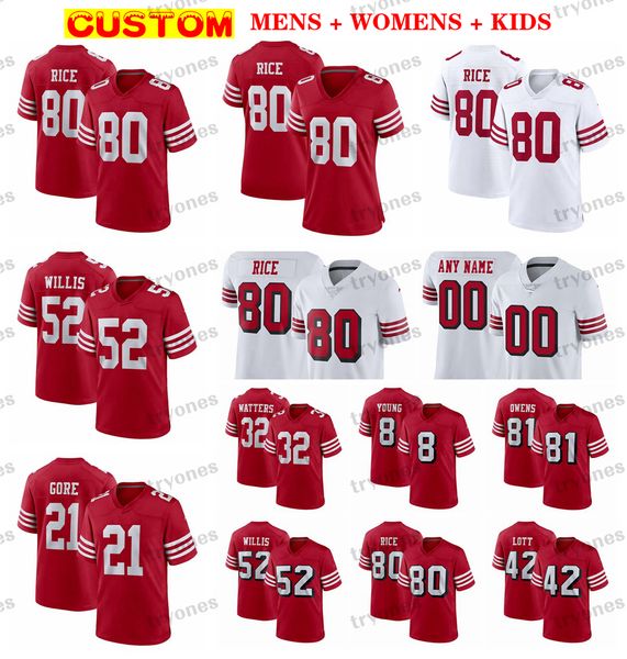 Maglie da calcio da uomo da donna per bambini in pensione Joe Montana Rice Lott Young Deion Sanders Kaepernick Willis Gore Taylor Terrell Owens Clark Watters Rathman Turner