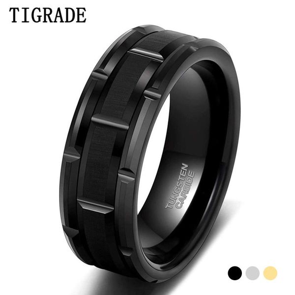 Bandas Tigrade 8mm Mens Tungstênio Casamento Banda Prata / Ouro / Preto Tijolo Padrão Escovado Anel de Noivado Masculino Conforto Fit Tamanho 713