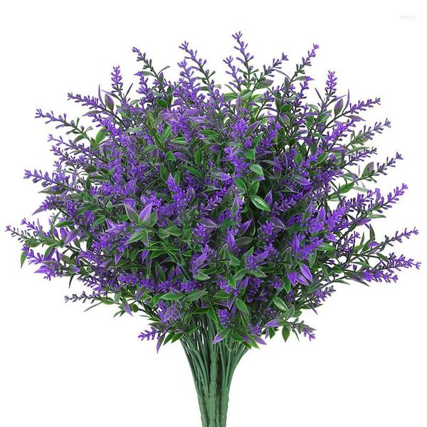 Fiori Decorativi 8 Fasci Di Lavanda Artificiale All'aperto Falso Per La Decorazione Resistente Ai Raggi UV Nessuna Dissolvenza Piante In Plastica Finta Decorazione Da Giardino