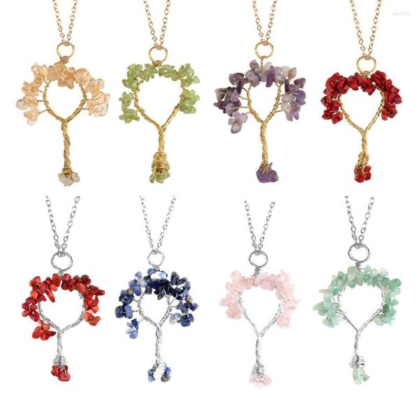 Collane con ciondolo Natural Chip Stone Crystal Neckalce Wire Winding Tree Of Life Color oro Catene in argento Regalo per gioielli da donna