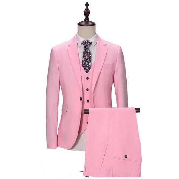 Abiti da uomo Blazer 3 pezzi Rosa Uomo Giacca moda maschile Gilet con pantaloni Risvolto con risvolto Smoking da sposa casual per testimoni dello sposo 2023 Ultimo De