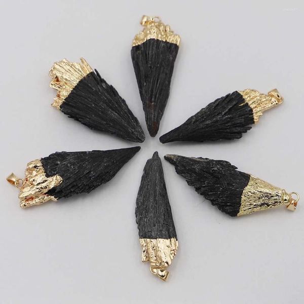 Colares pendentes 6pcs Natural Black Tourmaline Raw Stone Pingents Charms Healing for Nectary Jewelry Making por atacado