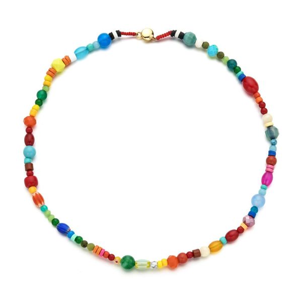 Colares novo diy multicolor contas colar feminino moda arco-íris contas de vidro feminino gargantilha jóias para festa presentes aniversário