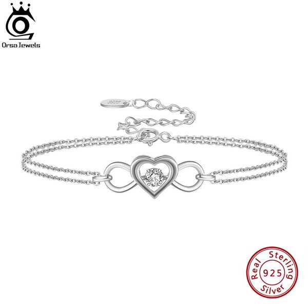 Bracciale ORSA JEWELS Bracciale a cuore in argento sterling 925 Braccialetti a catena a doppio strato alla moda per donne Ragazza mamma Miglior regalo di compleanno SB135