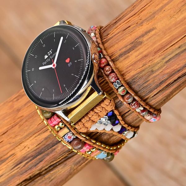 Bilezikler Doğal Taş Sumsung Watch Band Boho Balmumu Halat Bilek Vegan 3 Wrap Watch Band Hediyesi Kadın Arkadaş Toptan Dropshipping