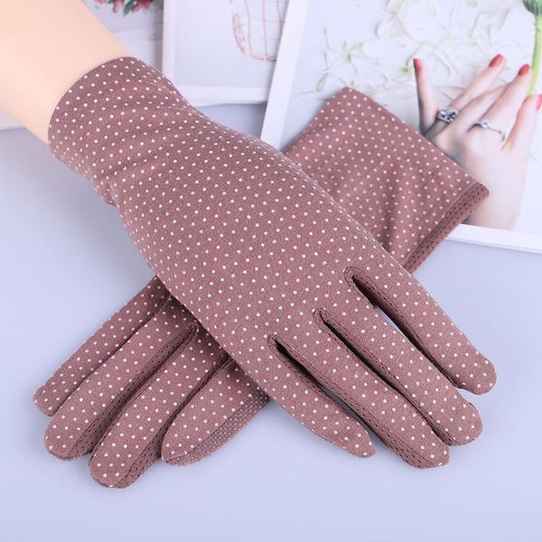 Cinco dedos luvas de algodão Mulheres finas Tela de toque de polka DOT Protetor solar não deslizamento Sexy Lady Mittens 1 pares