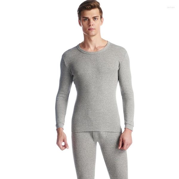 Roupa térmica masculina Tiaraka Long Johns Set for Men Cotton Winter Round pescoço quente A quente coloração sólida pijamas finas