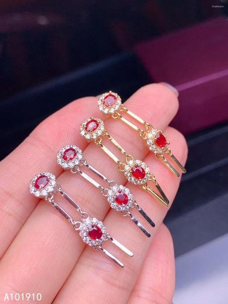 Dangle Küpeler Kjjeaxcmy Butik Takı 925 STERLING Gümüş Kakma Doğal Yakut Taş Lüks Klasik Kadın Destek Tespiti