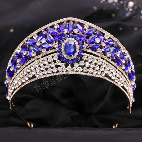 Luxus Big Strass Oval Braut Tiaras Krone Barock Kristall Stirnbänder Frauen Hochzeit Haar Zubehör