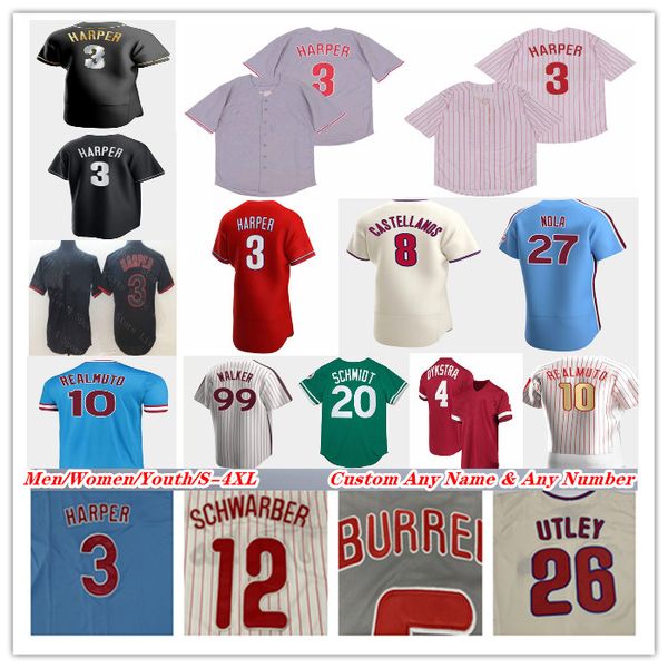 Camisas de beisebol personalizadas Bryson Stott Brandon Marsh Edmundo Sosa Zack Wheeler Taijuan Walker Chase Utley PAT BURRELL JIMMY ROLLINS Shane Victorino RYAN HOWARD Mulheres