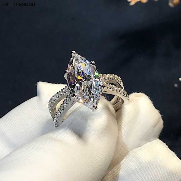 Anéis de banda elegante marquise corte 3ct laboratório anel de diamante de diamante branco preenchido com bijou de noivado de noivado de noivado para mulheres jóias de festas de noiva j230522