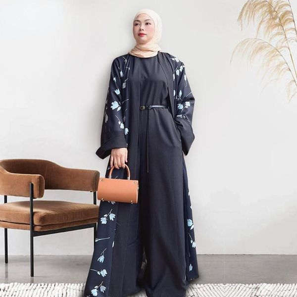 Sıradan elbiseler kadınlar kıyafetler Orta Doğu Dubai Türk estetik baskı hırka Müslüman moda tunik Kimono Uzun Robes Vestidos de Mujer