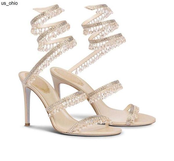 Sandálias R Caovilla Vestido de noiva Mulheres saltos altos sapatos Romântica Lady Chandelier Nude Sandálias Sandálias Sandálias Sandálias Stra2576255 J0523