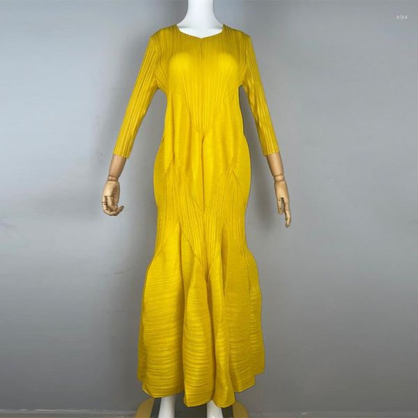 Vestidos casuais vestido com babados Mulher Mulher cheia de colarinho redonda Bud cintura alta esbelta durante a moda de verão de 2023 de 2023