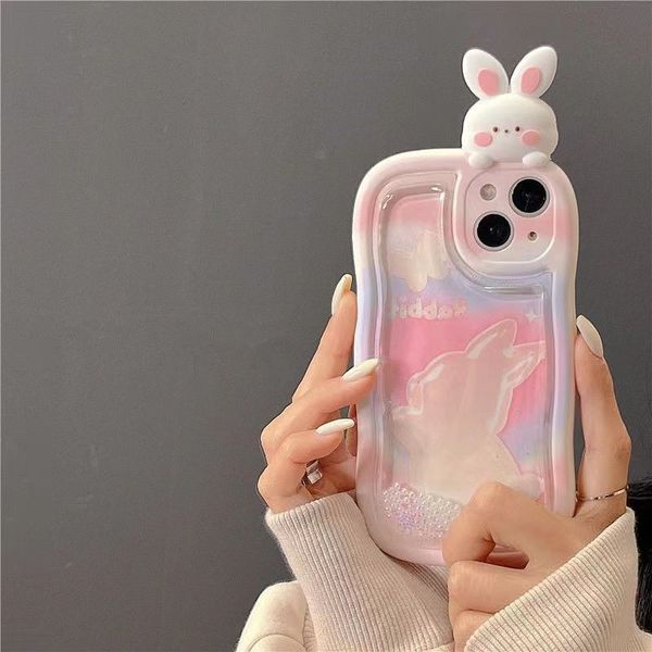 Designer Gradient Pink Quicksand Rabbit Cartoon Pattern Adatto per iPhone 14 13 12 Pro max 11 14plus Custodia morbida Custodia per telefono anti-caduta