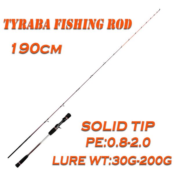 Canne da pesca per barche TyrabaFishingRod Casting Rod Pole 1 9M Lure Wt 200G Sistema di guida ad anello a spirale con punta solida per gomma Tai 230520